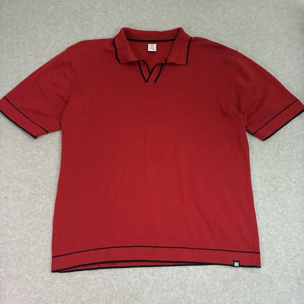 Men’s Anchor Blue Red Knit Polo Shirt XL Vintage 90s Short Sleeve Casual Retro